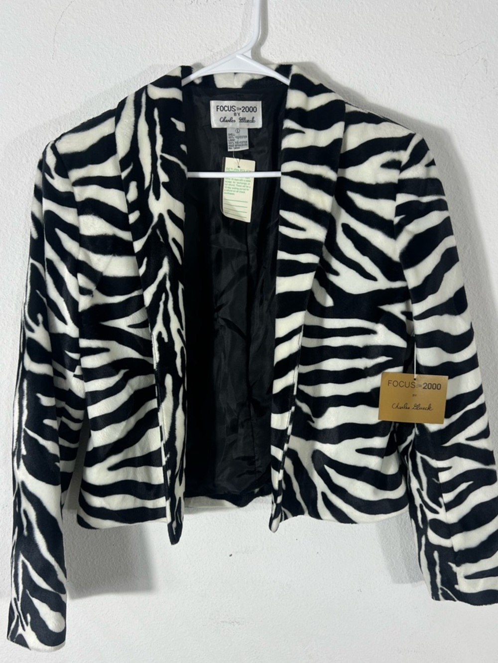 Vintage Focus 2000 Charles Glueck Zebra Print Faux Fur Blazer Jacket